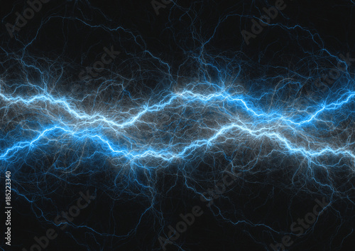 Blue lightning bolt, abstract plasma and power background