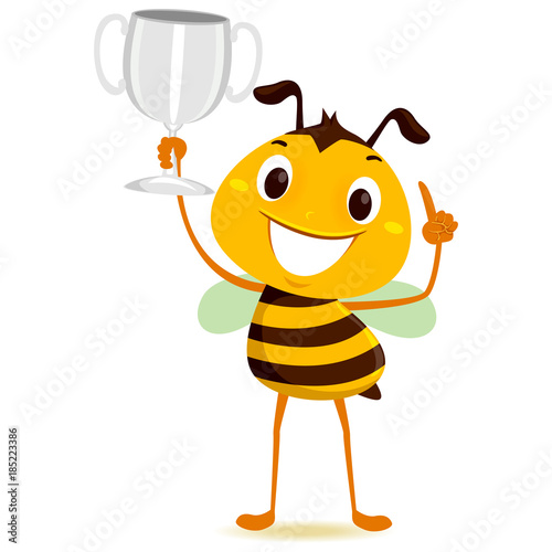 Vector Illustration of Bee holding a Silver Trophy