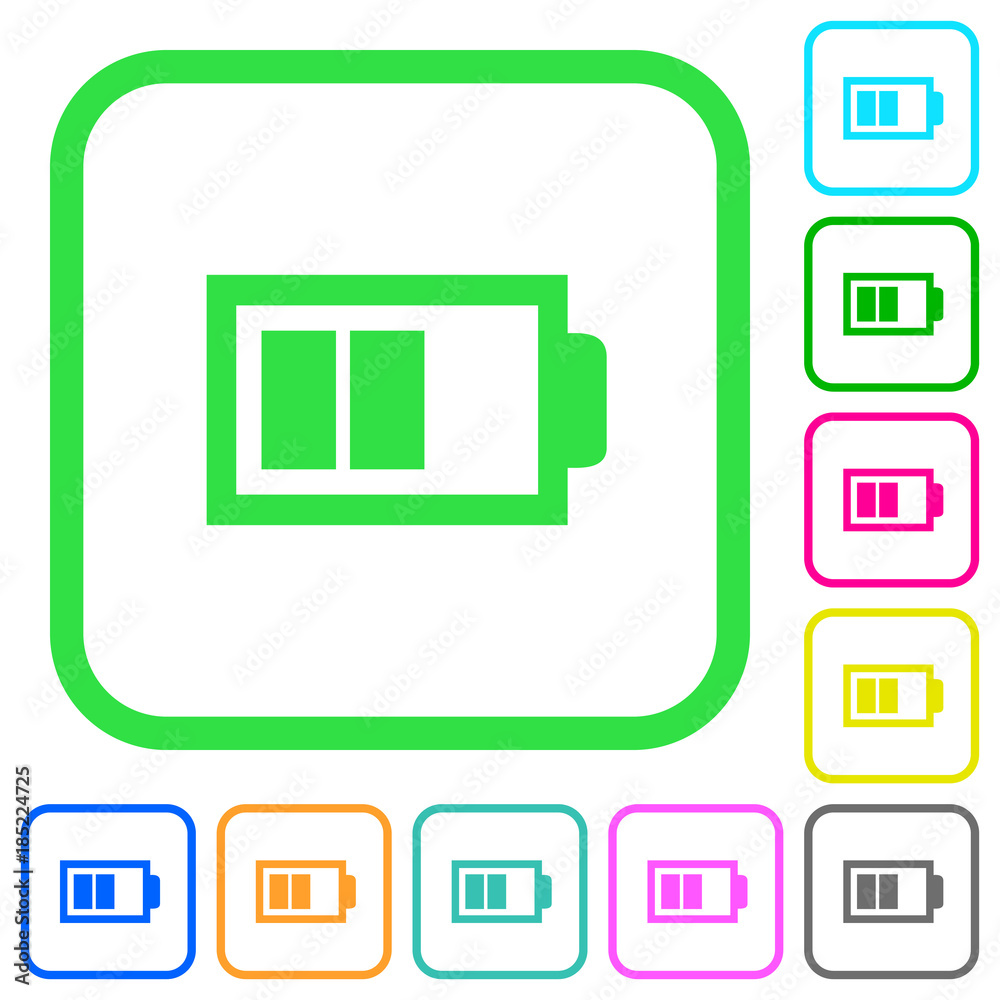 Half battery with two load units vivid colored flat icons icons Half battery with two load units vivid colored flat icons icons