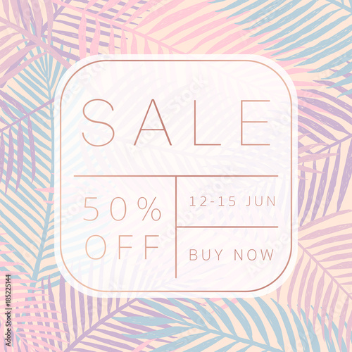 Sale banner. Palm leaves background. Tropical style. Vector template