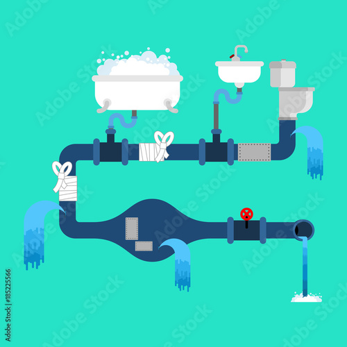 Old sewerage. Broken water supply. Water leak.