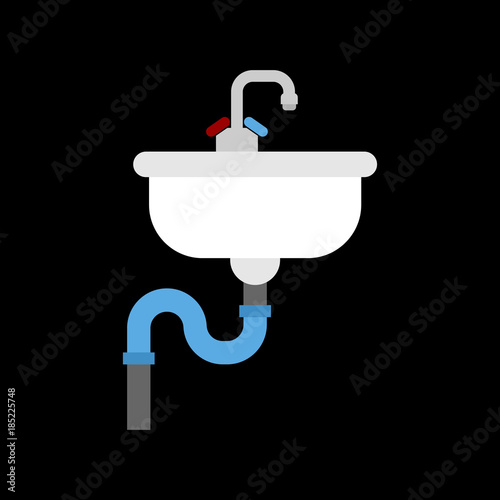 Sink isolated. Washbasin white. Plumbing vector illustration.