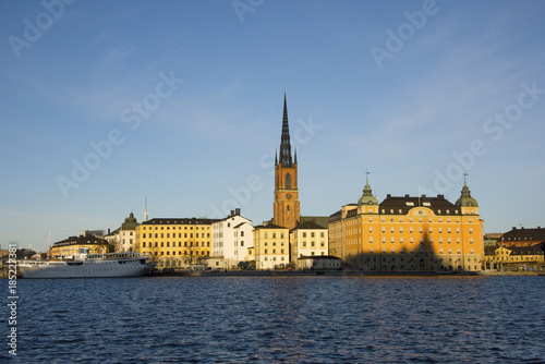 Stockholm waterfront Riddarholmen, The Knights' Islet, in pale midwinter sunshlne