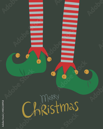   Elf legs Christmas greeting card colorful vector illustration