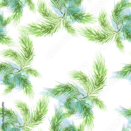 Watercolor Vintage seamless pattern. With a picture - a branch of spruce  Pine  fir-tree and cedar. The pattern of pine branches. Use for various designs  materials  packaging  paper. 