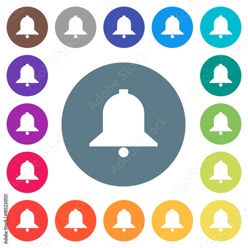 Single bell flat white icons on round color backgrounds