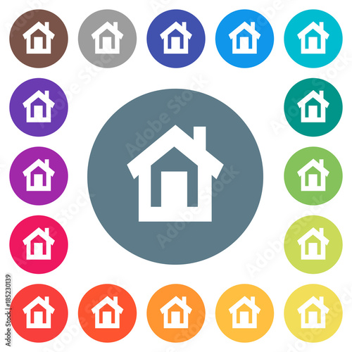 Home flat white icons on round color backgrounds
