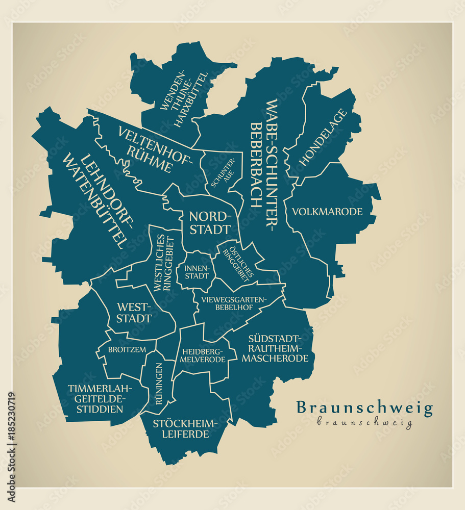 Modern City Map - Braunschweig city of Germany with boroughs and titles DE