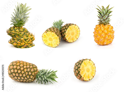 whole and sliced pineapples isolated