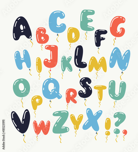 Color kid font. Vector illustration. Isolated on white background. Freehand drawing.