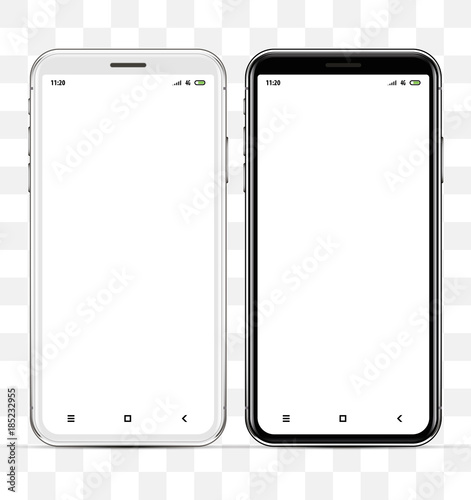 the front of the smartphone is white and black with a blank screen in high detail