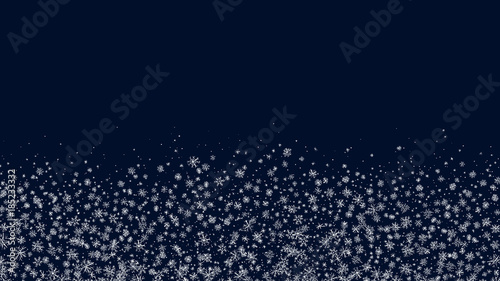 Snowflakes background. Snowfall confetti backdrop. Winter holidays poster. New Year. Christmas. Falling snow doodles. Sketch vector. Celebration design concept. © ADELART