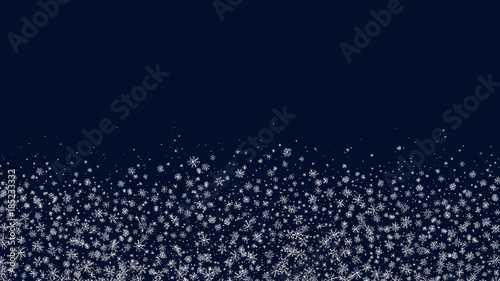 Snowflakes background. Snowfall confetti backdrop. Winter holidays poster. New Year. Christmas. Falling snow doodles. Sketch vector. Celebration design concept.