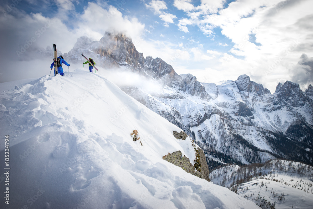 Backcountry ski touring in the Italian Dolomites. Backcountry ski touring in the Italian Dolomites.