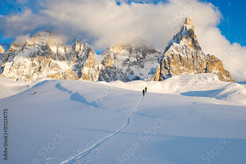Backcountry ski touring in the Italian Dolomites.