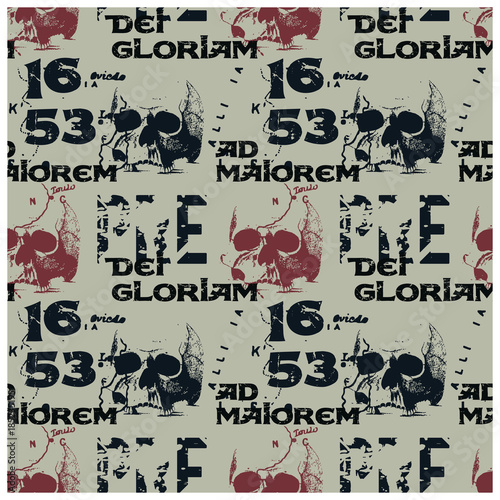 Ad maiorem Dei gloriam to the greater glory of God - in latin language seamless pattern for web, textile and print.