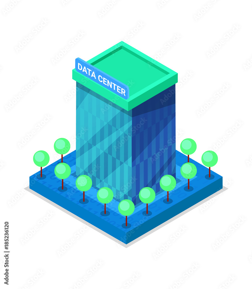 Modern data center building isometric 3D icon. Data storage, computer