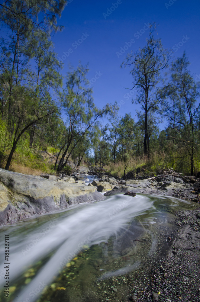 Fototapeta premium Kalipait river from ijen crater, bondowoso, indonesia
