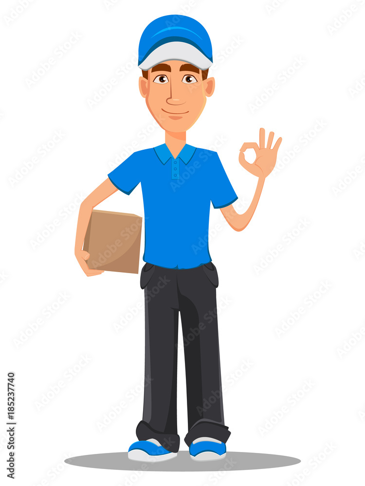 Smiling delivery man in blue uniform Smiling delivery man in blue uniform