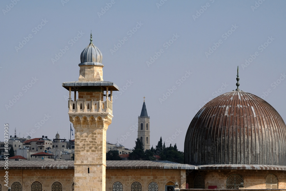 Fototapeta premium Al-Aqsa dome and minaret in Old City of Jerusalem.