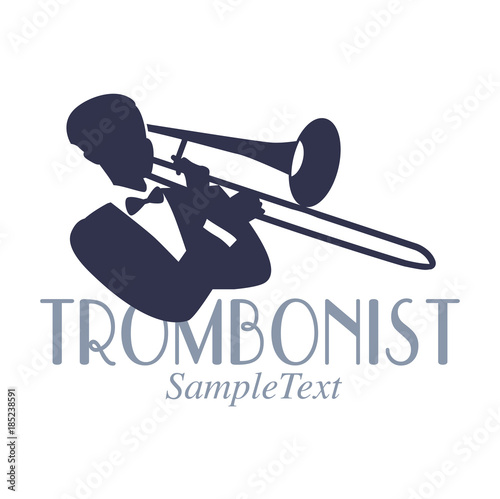 Retro style emblem of trombonist silhouette. Jazz symbol