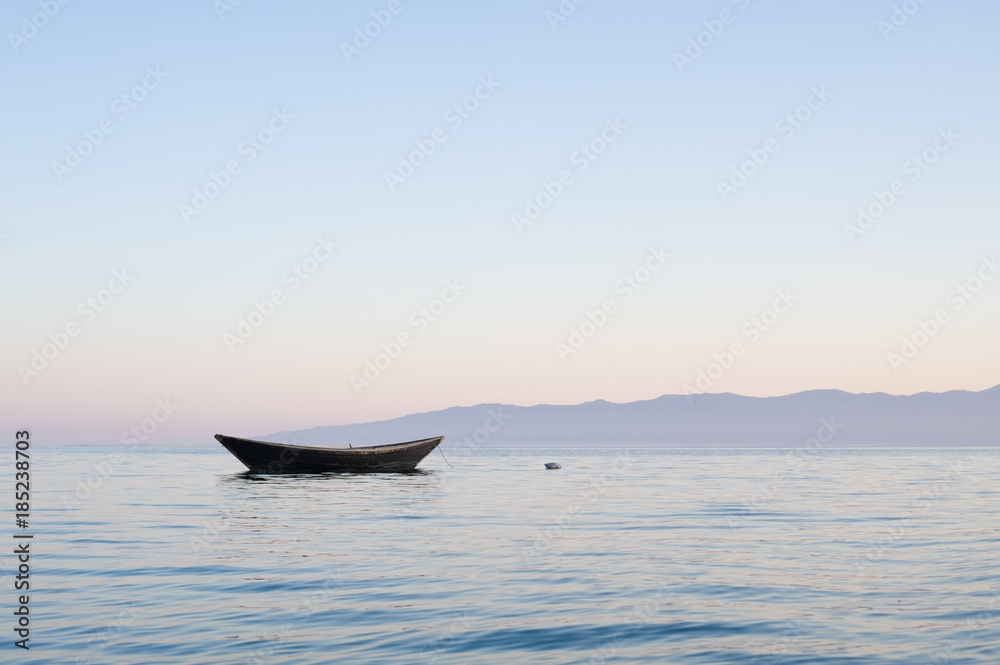 boat at morning lake