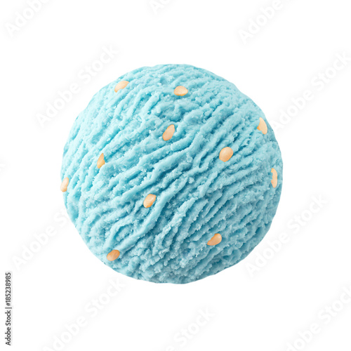 Fotografie Smurf blu ice cream scoop with pine nut pieces, smurfs blue moon ice-cream ball