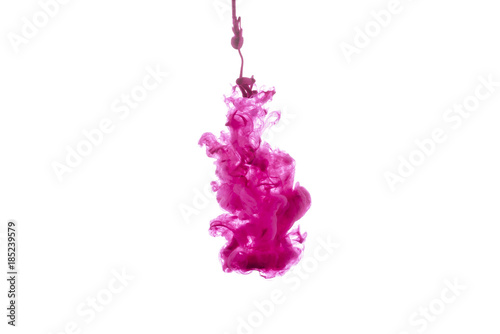 close-up view of bright pink paint splashes isolated on white