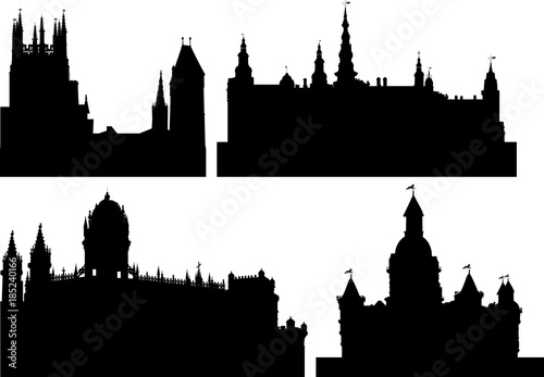 collection of four isolated castles and towers