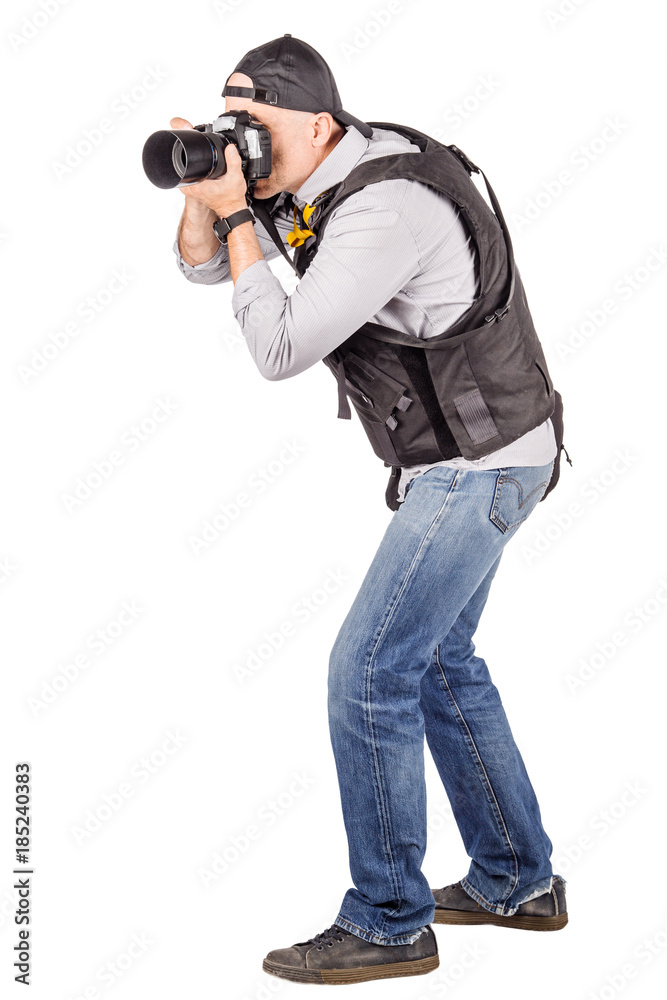 military press photographer with a professional camera. Isolated on white background military press photographer with a professional camera. Isolated on white background