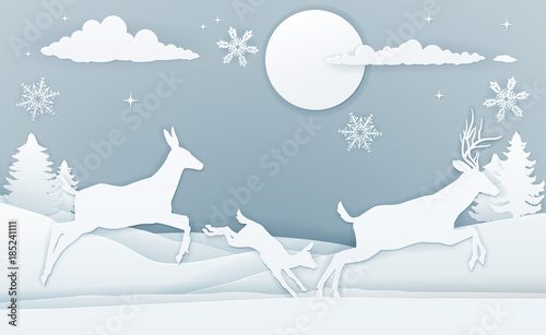 Winter Deer Scene Paper Art