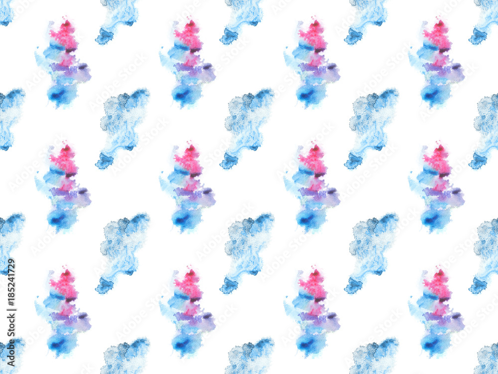 seamless pattern with blue and pink watercolor paint spots, isolated on white seamless pattern with blue and pink watercolor paint spots, isolated on white