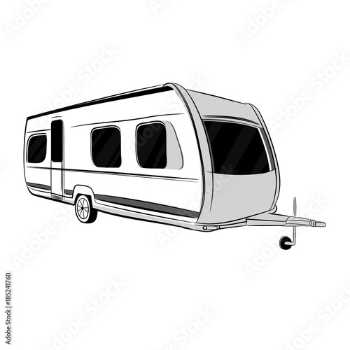 Tableau sur toile illustration of modern caravan, trailer for travel, tourism with family