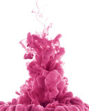 pink paint splash in water, isolated on white