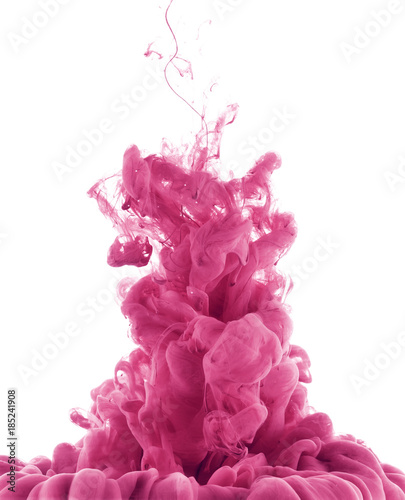pink paint splash in water, isolated on white