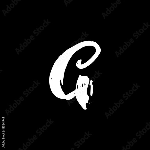 Letter G. Handwritten by dry brush. Rough strokes font. Vector illustration. Grunge style alphabet.