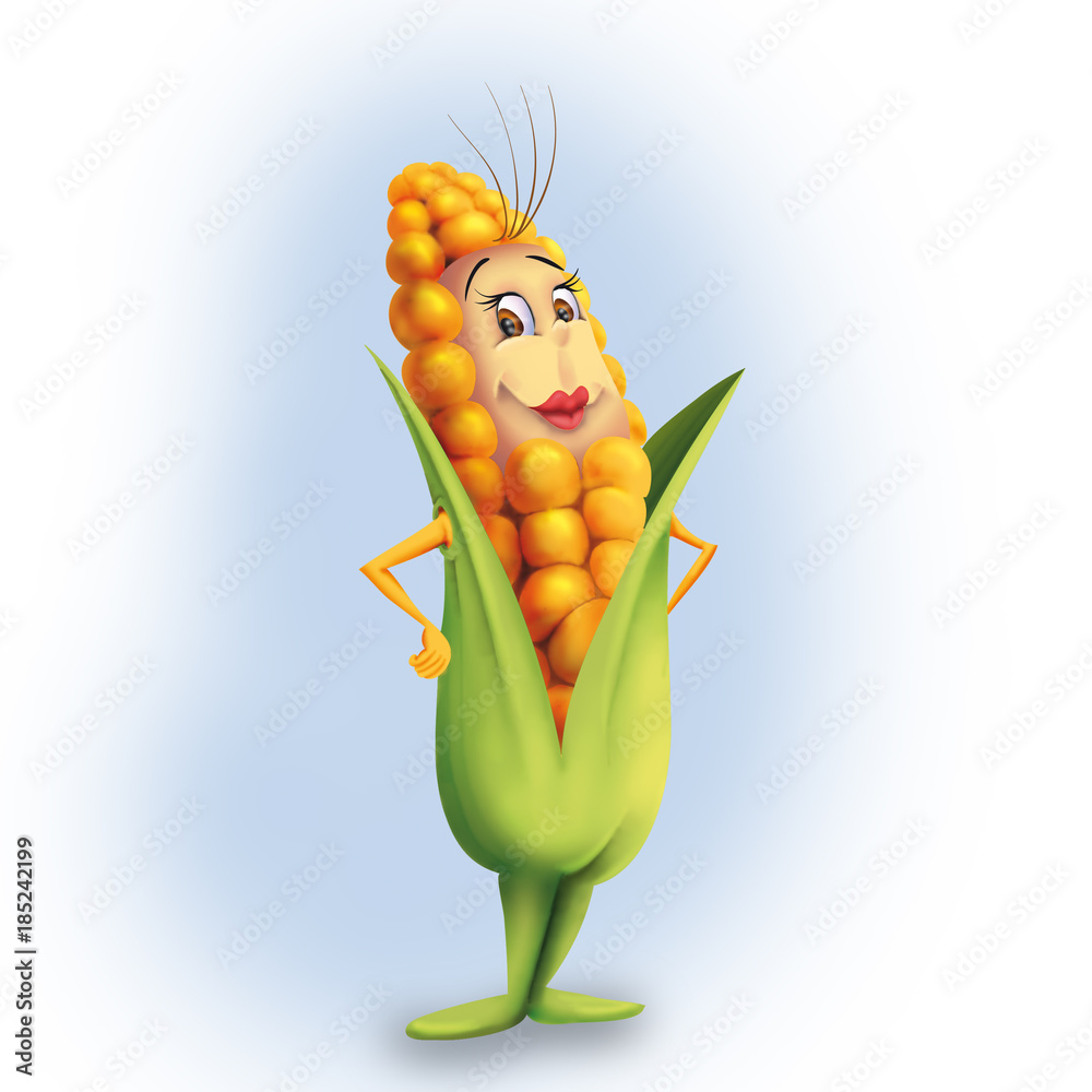 Corn character carton mascot, Funny corn girl mascot standing Stock  Illustration | Adobe Stock