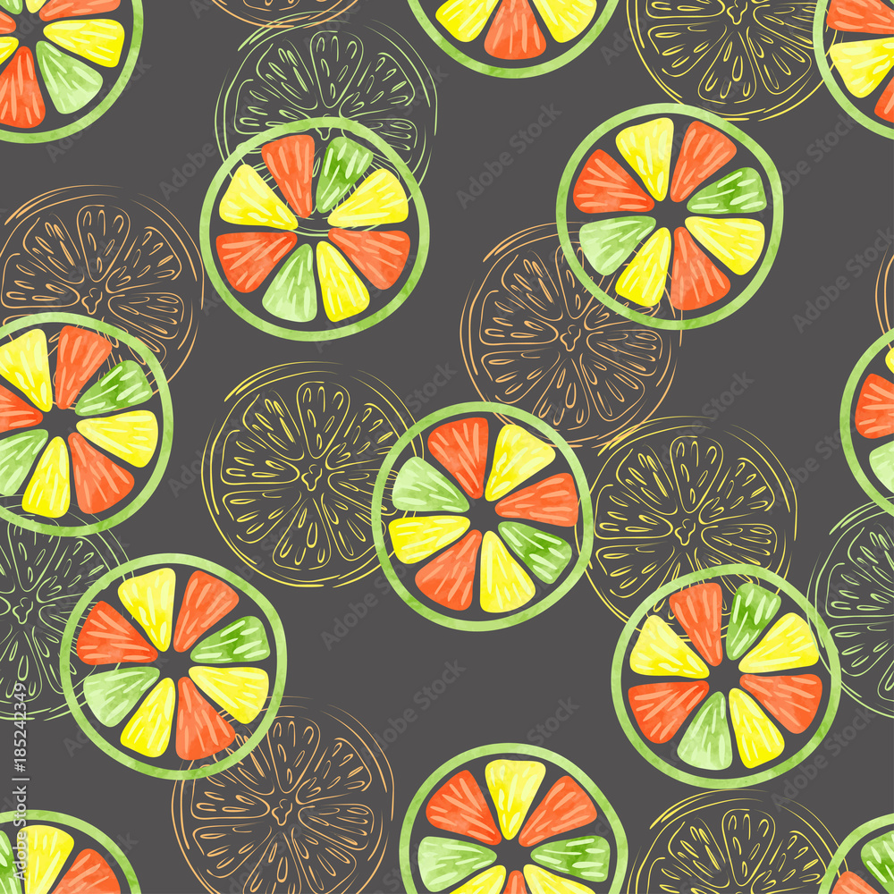Citrus seamless pattern. Vector background with colorful citrus slices.