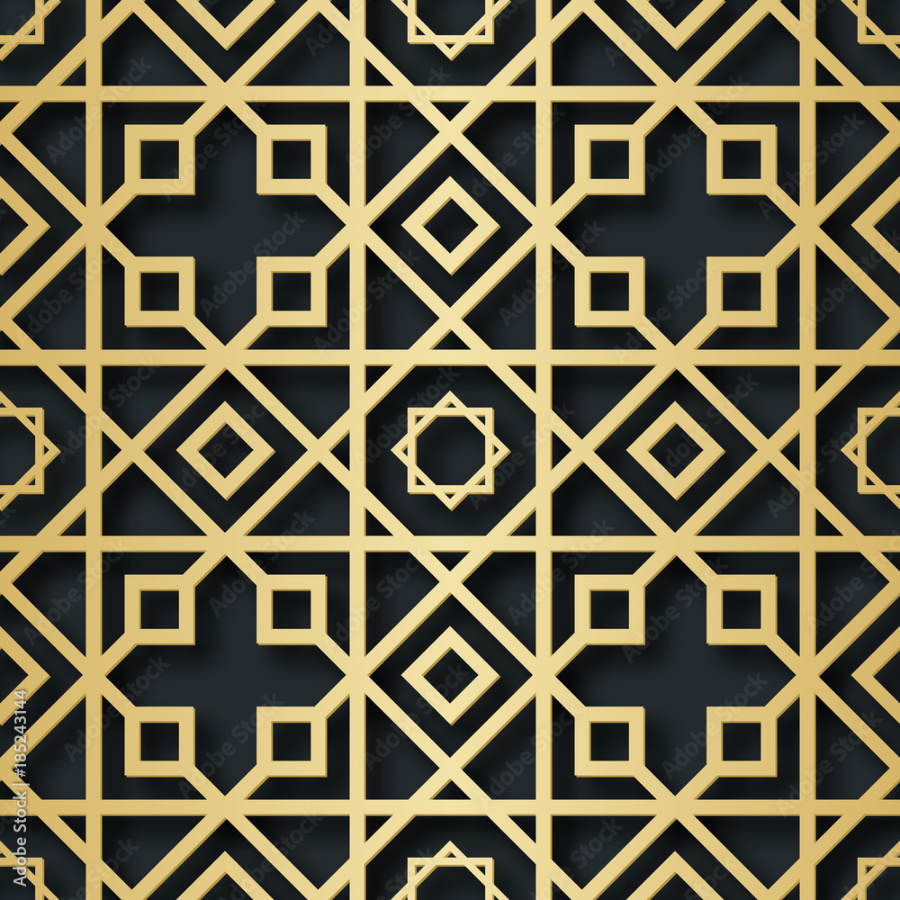 Arabic seamless pattern with 3D effect for the festive design of the brochure, website, print. Vector illustration