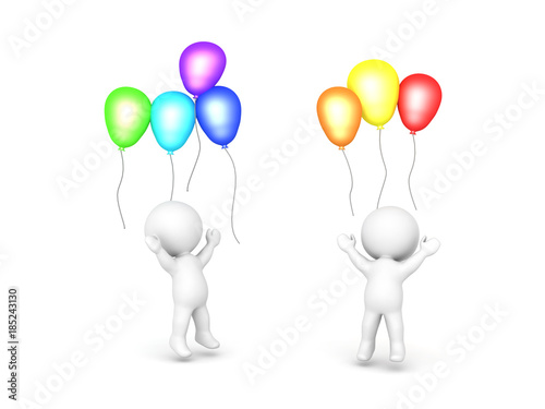 Two 3D Characters celebrating with balloons