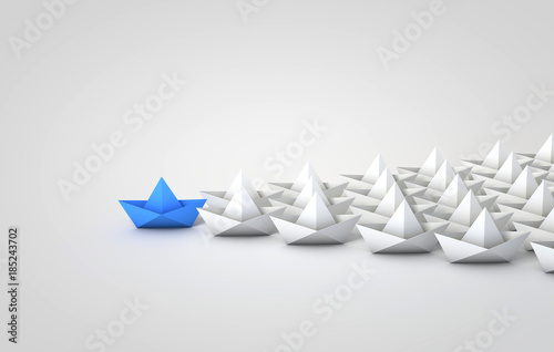 Origami boats leadship concept. 3D Rendering photo