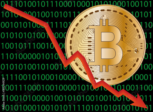 bitcoin crash vector in front of black background with binary signs 