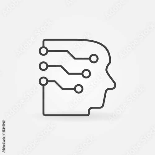 Head with a brain as circuit board vector icon in thin line