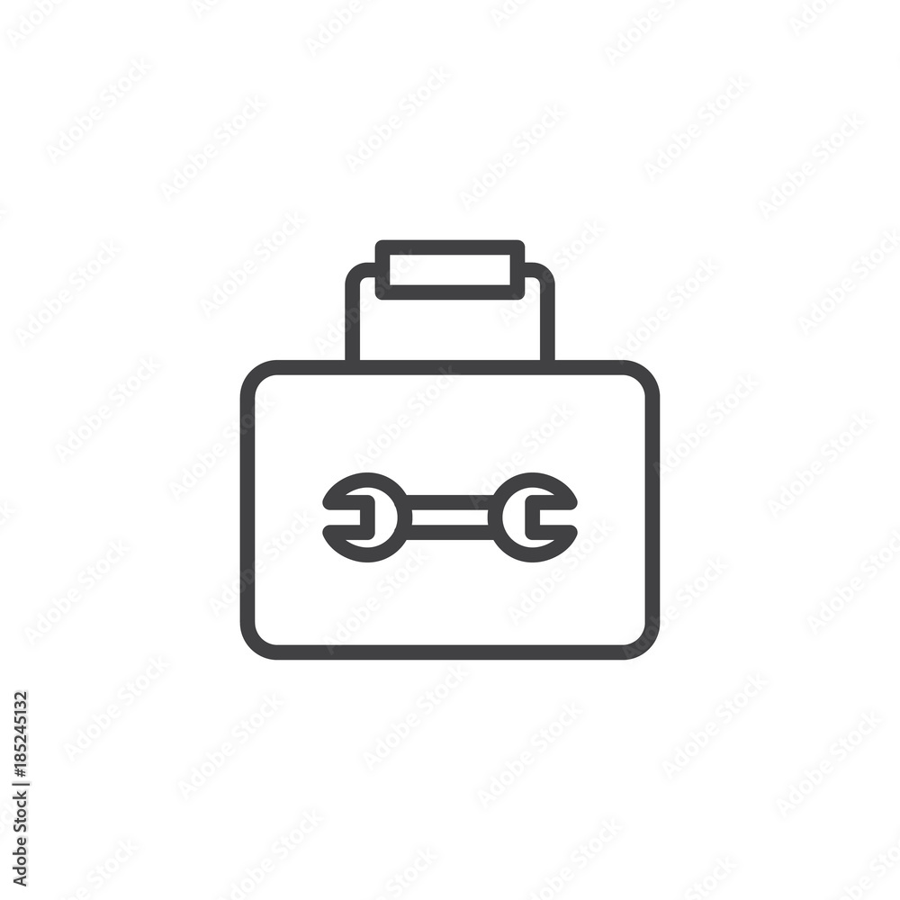 Tool box with tools line icon, outline vector sign, linear style pictogram isolated on white. Toolbox symbol, logo illustration. Editable stroke Tool box with tools line icon, outline vector sign, linear style pictogram isolated on white. Toolbox symbol, logo illustration. Editable stroke