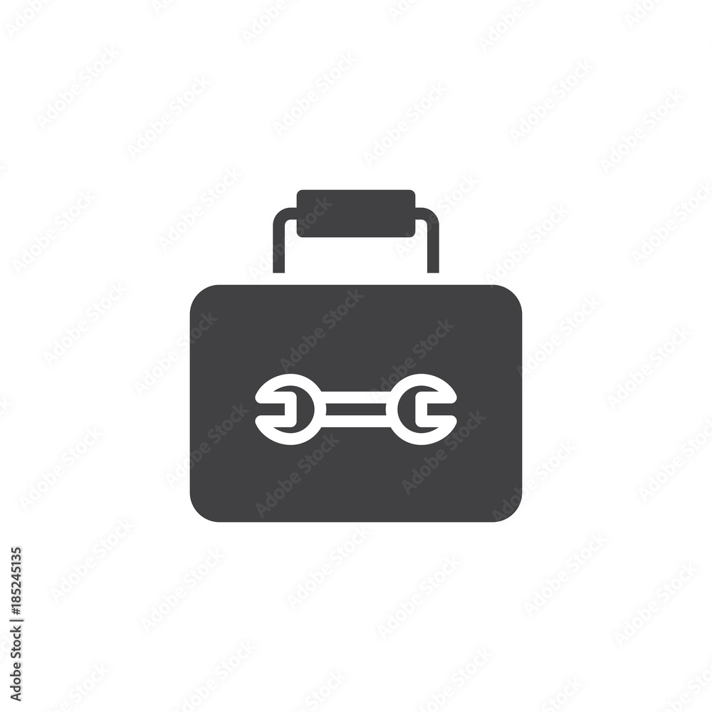 Tool box with tools icon vector, filled flat sign, solid pictogram isolated on white. Toolbox symbol, logo illustration Tool box with tools icon vector, filled flat sign, solid pictogram isolated on white. Toolbox symbol, logo illustration