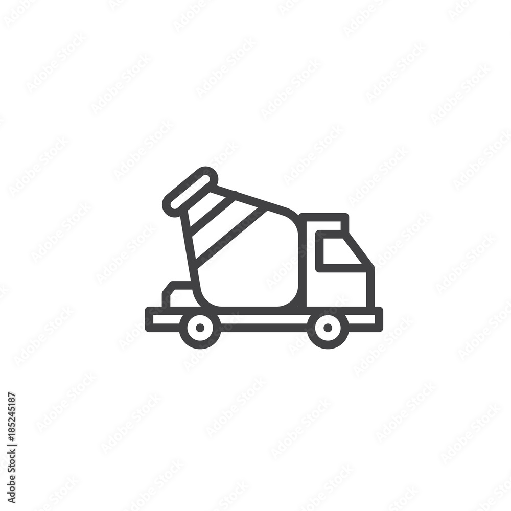 Concrete mixer truck line icon, outline vector sign, linear style pictogram isolated on white. Symbol, logo illustration. Editable stroke Concrete mixer truck line icon, outline vector sign, linear style pictogram isolated on white. Symbol, logo illustration. Editable stroke