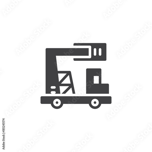 Truck with telescopic crane icon vector, filled flat sign, solid pictogram isolated on white. Lifting machine symbol, logo illustration