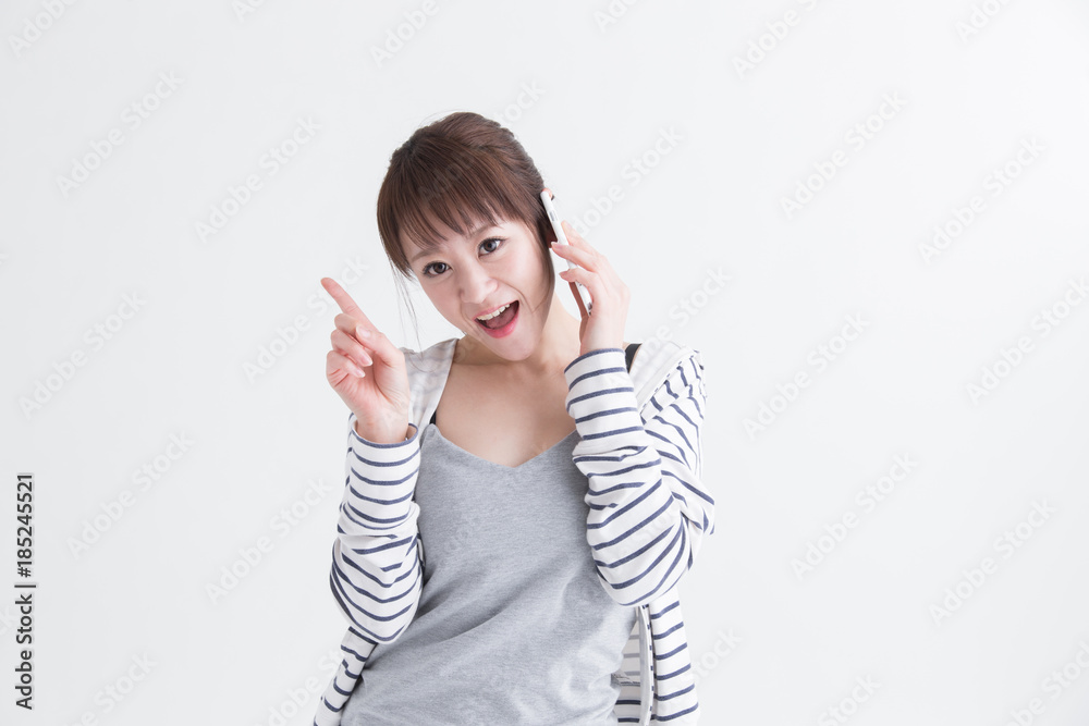 スマホ・女性(白バック) スマホ・女性(白バック)