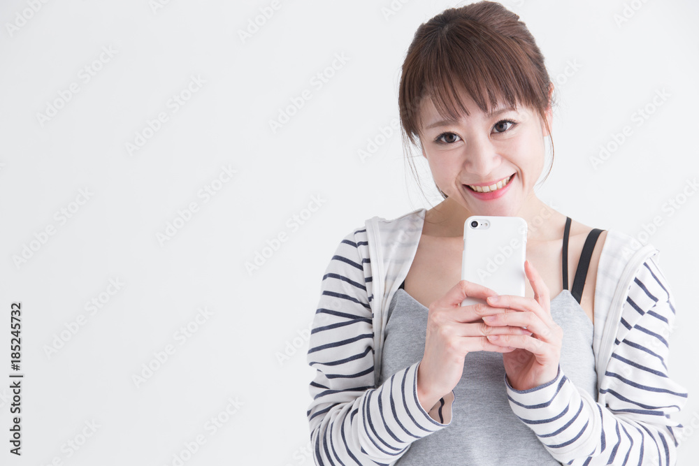 スマホ・女性(白バック) スマホ・女性(白バック)