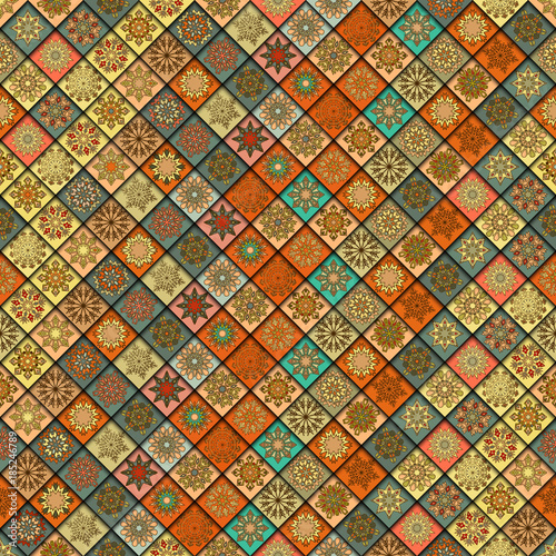 Vintage seamless pattern with tile patchwork elements.